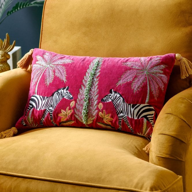 Wylder Pink Kalahari Zebra Embroidered Velvet Cushion 