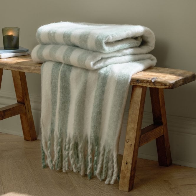 Wylder Soft Blanket Green Beechwood Woven Stripe Throw