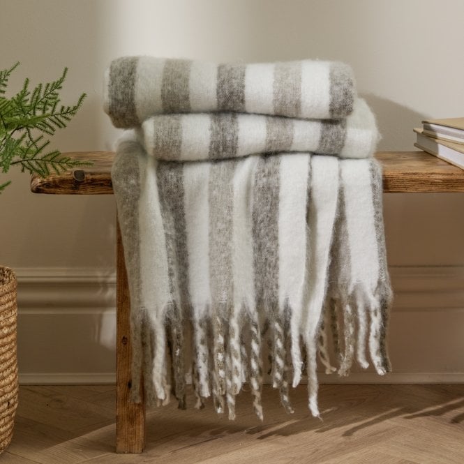 Wylder Soft Blanket Heath Beechwood Woven Stripe Throw
