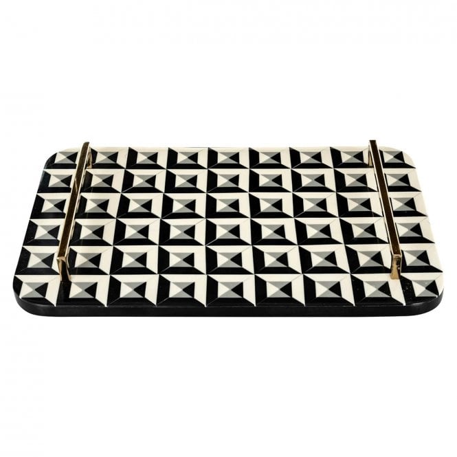 Yume Black & White Serving Tray With Gold Handles